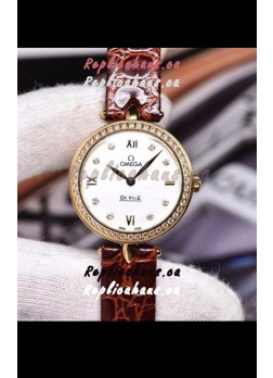 Omega De Ville Prestige Dewdrop Edition Swiss Quartz Watch in Rose Gold Brown Strap