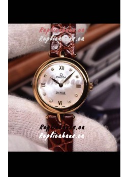 Omega De Ville Prestige Dewdrop Edition Swiss Quartz Watch in Rose Gold Brown Strap