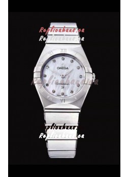 Omega Constellation Ladies Swiss Quartz 1:1 Mirror Replica - Steel Casing in Pearl Dial 