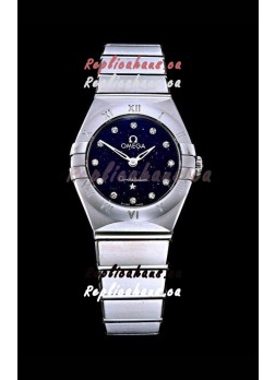 Omega Constellation Ladies Swiss Quartz 1:1 Mirror Replica - Steel Casing in Black Starry Dial 