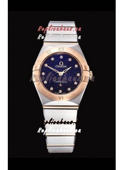 Omega Constellation Ladies Swiss Quartz 1:1 Mirror Replica - Two Tone Casing in Black Starry Dial 