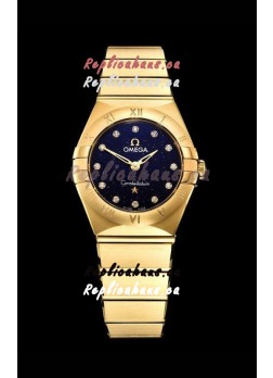 Omega Constellation Ladies Swiss Quartz 1:1 Mirror Replica - Yellow Gold Casing in Black Starry Dial 