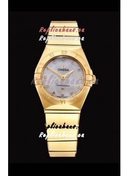 Omega Constellation Ladies Swiss Quartz 1:1 Mirror Replica - Yellow Gold Casing White Pearl Dial