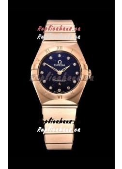 Omega Constellation Ladies Swiss Quartz 1:1 Mirror Replica - Rose Gold Casing in Black Starry Dial 