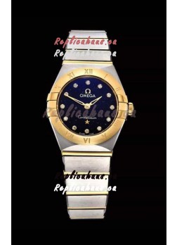 Omega Constellation Ladies Swiss Quartz 1:1 Mirror Replica - Two Tone Casing in Black Starry Dial 