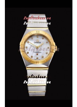 Omega Constellation Ladies Swiss Quartz 1:1 Mirror Replica - Two Tone Casing in White Pearl Dial