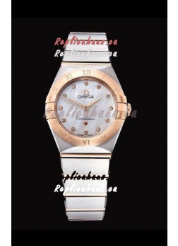 Omega Constellation Ladies Swiss Quartz 1:1 Mirror Replica - Two Tone Casing in White Pearl Dial