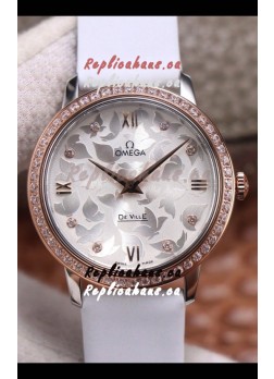 Omega De Ville Floral Dial Swiss Quartz Movement in Two Tone Casing - Steel Dial