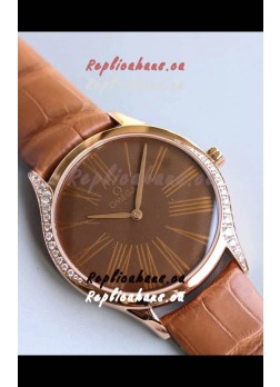 Omega De Ville Tresor Edition Swiss Quartz Watch 36MM Rose Gold Casing Brown Dial