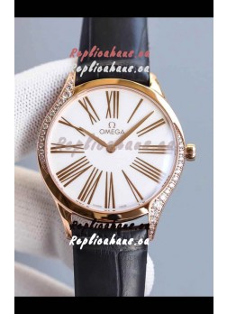 Omega De Ville Tresor Edition Swiss Quartz Watch 36MM Rose Gold Casing White Dial