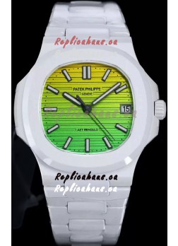 Patek Philippe Nautilus 5711 AET Remould White Ceramic Edition Gradient Yellow/Green Dial Swiss Replica Watch