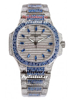 Patek Philippe Nautilus 7118R 35MM 1:1 Blue Diamonds Paved Watch in Steel Casing 