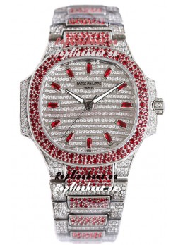 Patek Philippe Nautilus 7118R 35MM 1:1 Red Diamonds Paved Watch in Steel Casing 