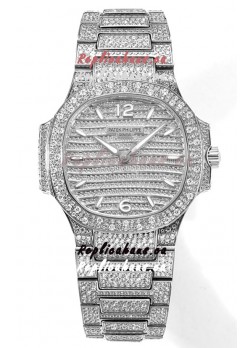 Patek Philippe Nautilus 7118R 35MM 1:1 Diamonds Paved Watch in Steel Casing 