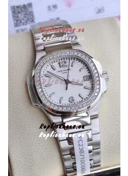 Patek Philippe Nautilus 7010/1G-011 32MM 1:1 Mirror Replica - Genuine Diamonds on Bezel 