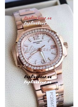 Patek Philippe Nautilus 7010/1GR-011 32MM 1:1 Mirror Replica - Genuine Diamonds on Bezel 