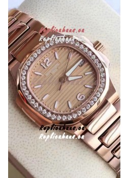 Patek Philippe Nautilus 7010/1GR-012 32MM 1:1 Mirror Replica - Genuine Diamonds on Bezel 