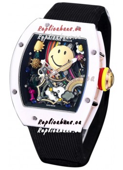 Richard Mille RM088 Smiley Tourbillon White Ceramic Casing Black Nylon Strap Replica Watch 