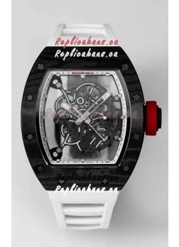 Richard Mille RM055 Black Carbon Casing White Rubber 1:1 Superclone Genuine Tourbillon Watch 