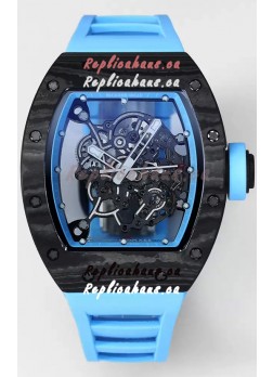 Richard Mille RM055 Black Carbon Casing Blue Rubber 1:1 Superclone Genuine Tourbillon Watch 