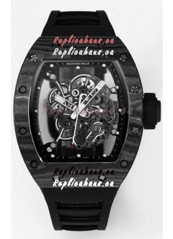 Richard Mille RM055 Black Carbon Casing Black Rubber 1:1 Superclone Genuine Tourbillon Watch 