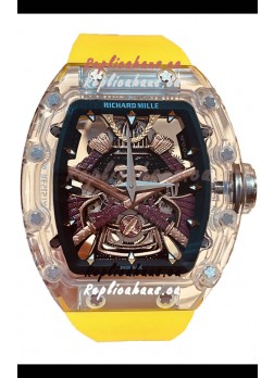 Richard Mille RM047 Samurai Genuine Tourbillon Watch Yellow Strap in Sapphires Casing 