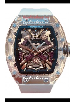 Richard Mille RM047 Samurai Genuine Tourbillon Watch White Strap in Sapphires Casing