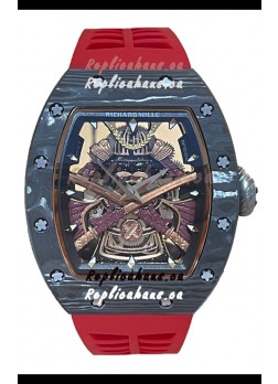 Richard Mille RM047 Samurai Genuine Tourbillon Watch in Carbon Casing Red Strap