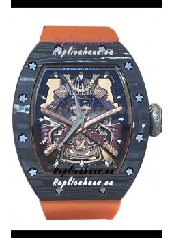 Richard Mille RM047 Samurai Genuine Tourbillon Watch in Carbon Casing Orange Strap