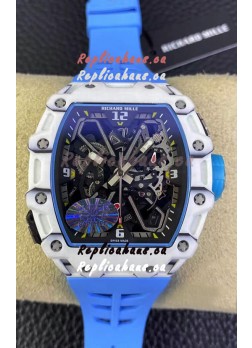 Richard Mille RM35-03 Rafael Nadal Edition White Carbon Fiber Casing 1:1 Mirror Replica Watch in Blue Strap 