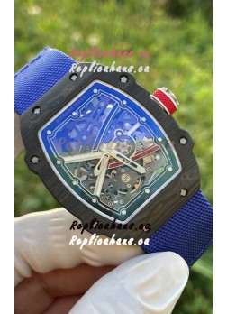 Richard Mille Super Clone RM67-02 Sebastien Ogier Black Carbon TPT 37 Grams Watch Blue Strap 
