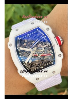 Richard Mille Super Clone RM67-02 Alexis Pinturault White Quartz TPT 37 Grams Watch White Strap