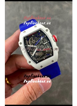 Richard Mille Super Clone RM67-02 Alexis Pinturault White Quartz TPT 37 Grams Watch Blue Strap