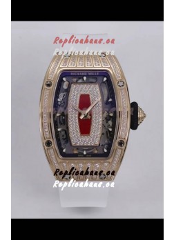 Richard Mille Super Clone RM07-01 Diamonds Paved 904L Rose Gold Casing Automatic Replica Watch