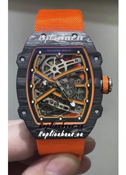 Richard Mille Super Clone RM67-02 Black Carbon TPT 37 Grams Watch Orange Strap