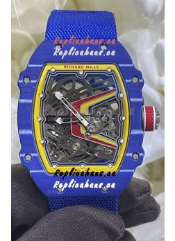 Richard Mille Super Clone RM67-02 Fernando Alonso Blue Carbon TPT 37 Grams Watch Blue Strap