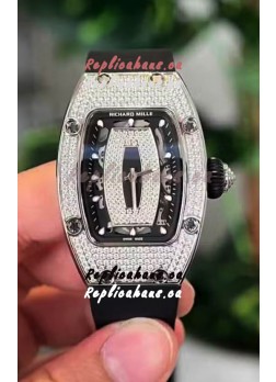 Richard Mille RM007 Diamonds Paved Black Dial 904L Steel Superclone Swiss Watch