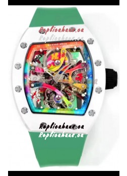 Richard Mille Super Clone RM68-01 White Ceramic Casing Green Strap Tourbillon Swiss Replica