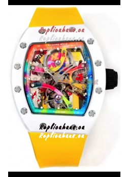 Richard Mille Super Clone RM68-01 White Ceramic Casing Yellow Strap Tourbillon Swiss Replica