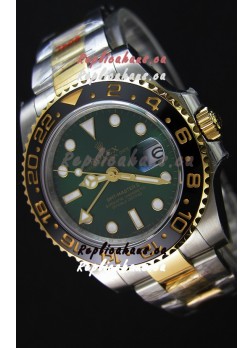 Rolex GMT Masters II Two Tone Yellow Gold Watch with Green Dial 