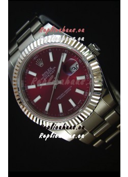 Rolex Datejust Japanese Replica Watch - Maroon Dial in 41MM with Oyster Strap