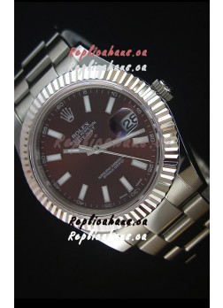 Rolex Datejust Japanese Replica Watch - Deep Red Dial in 41MM with Oyster Strap