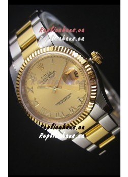Rolex Datejust Replica Japanese Watch -  Two Tone Plating with Gold Dial in 36MM Casing