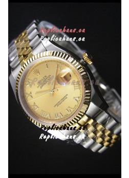 Rolex Datejust Replica Japanese Watch -  Two Tone Plating with Gold Dial in 36MM Casing