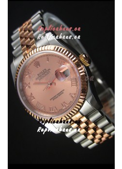 Rolex Datejust Replica Japanese Watch -  Two Tone Rose Gold Plating with Champange Dial in 36MM Casing