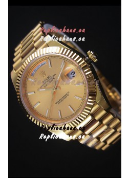 Rolex Day Date Japanese Replica Watch - Yellow Gold Casing in Gold Dial 40MM
