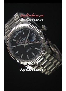 Rolex Day Date Japanese Replica Watch - Black Dial in Steel Casing - 40MM