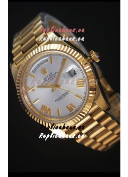 Rolex Day Date Japanese Replica Watch - Yellow Gold Casing in Steel Dial 40MM