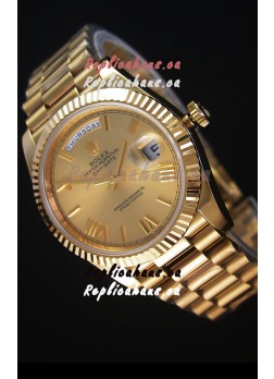 Rolex Day Date Japanese Replica Watch - Yellow Gold Casing in Gold Dial 40MM