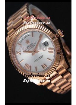 Rolex Day Date Japanese Replica Watch - Rose Gold Casing in Steel Dial 40MM